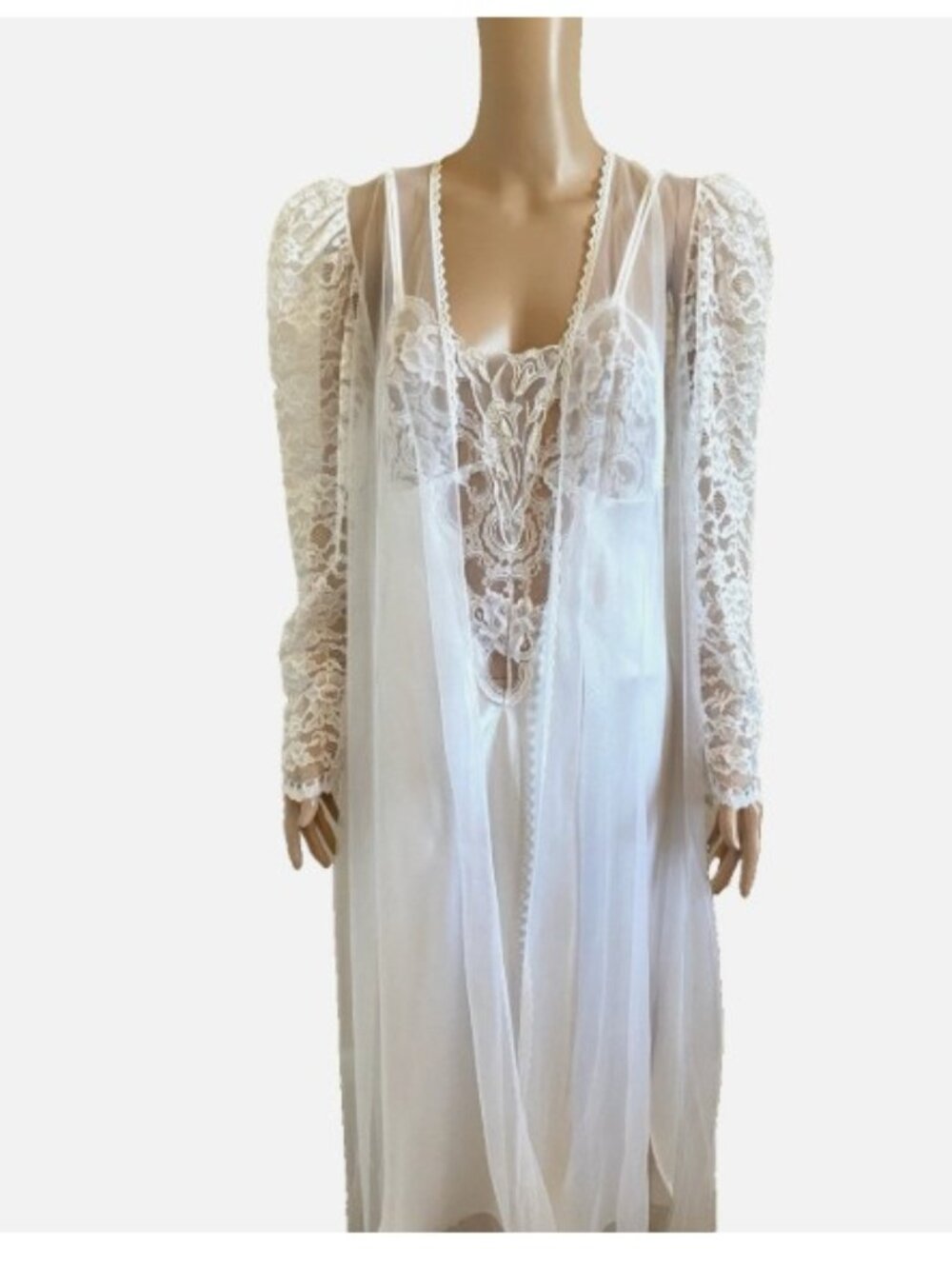 Vintage DELICATES Bridal Peignoir Robe & Nightgown Set White Medium Excellent